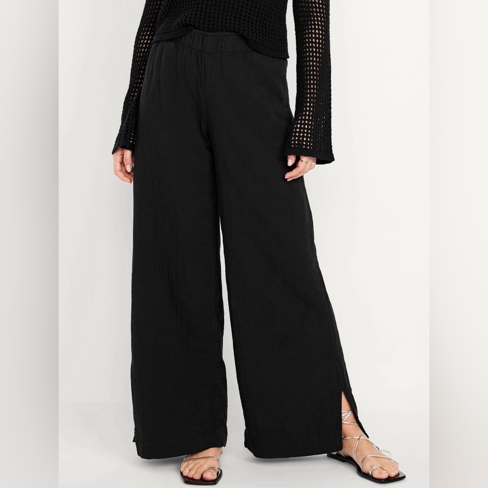 NWT! Old Navy Black High-Waisted Crinkle Gauze Super Wide-Leg Pants - Multiple - Picture 2 of 9